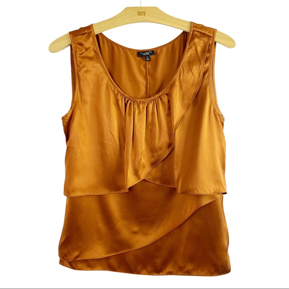 Talbots Women’s Size 6 Silk Burnt Orange Sleeveless Blouse Ruched